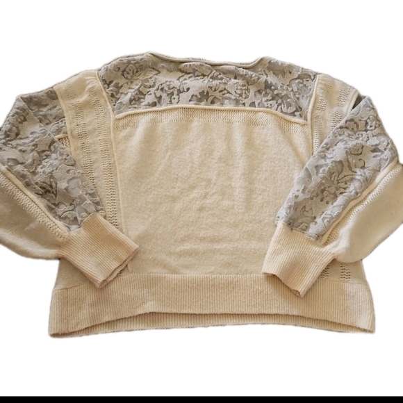 Anthropologie Womens Cream Sheer Balloon Sleeve Wool Blend Soft Feminine Sweater - Picture 11 of 15